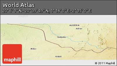 Physical Panoramic Map of the Area around 20° 22' 55" N, 1° 46' 29" E