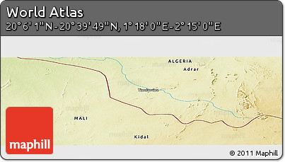 Physical Panoramic Map of the Area around 20° 22' 55" N, 1° 46' 29" E
