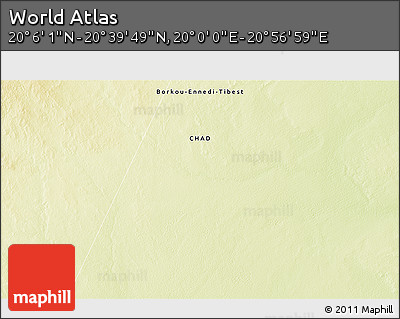 Physical 3D Map of the Area around 20° 22' 55" N, 20° 28' 30" E