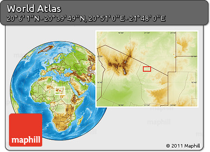 Physical Location Map of the Area around 20° 22' 55" N, 21° 19' 30" E