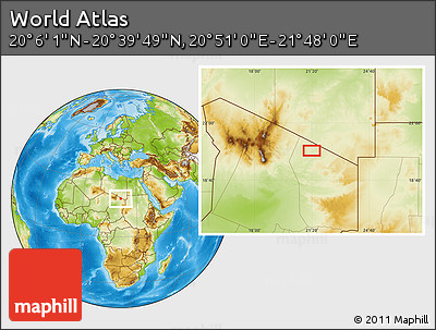 Physical Location Map of the Area around 20° 22' 55" N, 21° 19' 30" E