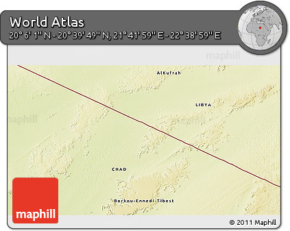 Physical 3D Map of the Area around 20° 22' 55" N, 22° 10' 29" E
