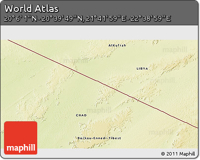 Physical 3D Map of the Area around 20° 22' 55" N, 22° 10' 29" E