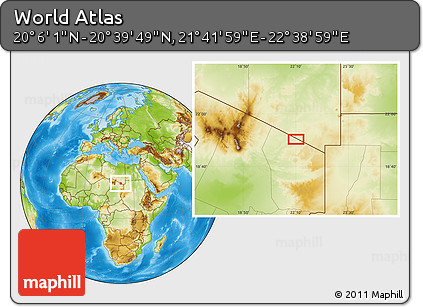 Physical Location Map of the Area around 20° 22' 55" N, 22° 10' 29" E