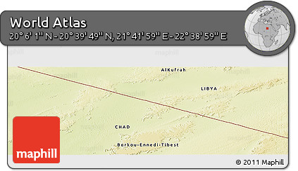 Physical Panoramic Map of the Area around 20° 22' 55" N, 22° 10' 29" E