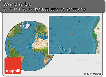 Satellite Location Map of the Area around 20° 22' 55" N, 22° 1' 29" W