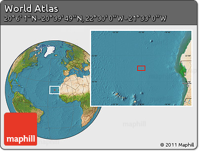 Satellite Location Map of the Area around 20° 22' 55" N, 22° 1' 29" W