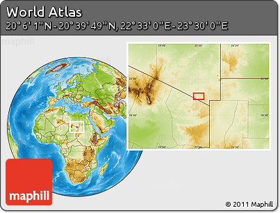Physical Location Map of the Area around 20° 22' 55" N, 23° 1' 29" E