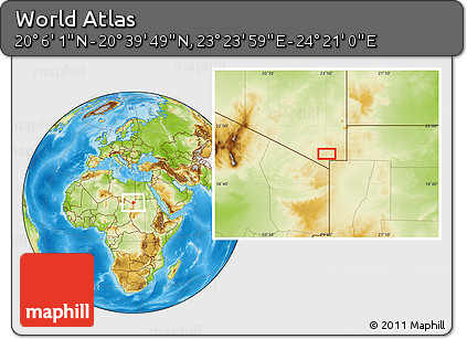 Physical Location Map of the Area around 20° 22' 55" N, 23° 52' 30" E