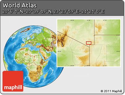 Physical Location Map of the Area around 20° 22' 55" N, 23° 52' 30" E