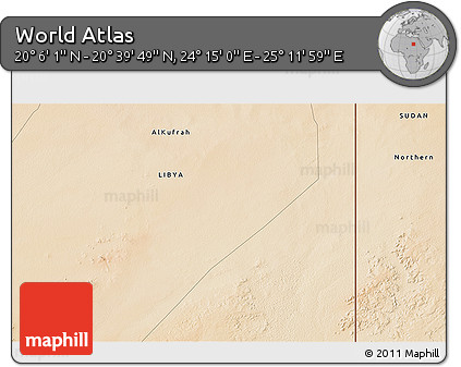 Satellite 3D Map of the Area around 20° 22' 55" N, 24° 43' 30" E