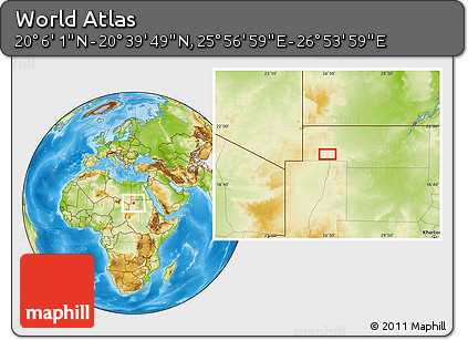 Physical Location Map of the Area around 20° 22' 55" N, 26° 25' 29" E