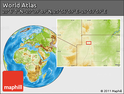 Physical Location Map of the Area around 20° 22' 55" N, 26° 25' 29" E