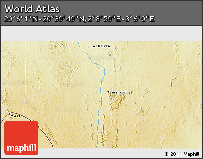Physical 3D Map of the Area around 20° 22' 55" N, 2° 37' 30" E