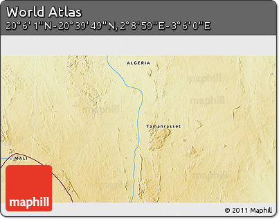 Physical 3D Map of the Area around 20° 22' 55" N, 2° 37' 30" E