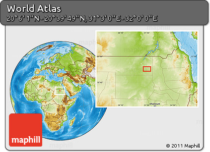 Physical Location Map of the Area around 20° 22' 55" N, 31° 31' 29" E