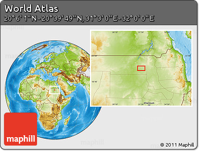 Physical Location Map of the Area around 20° 22' 55" N, 31° 31' 29" E