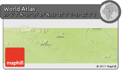 Physical Panoramic Map of the Area around 20° 22' 55" N, 33° 13' 30" E