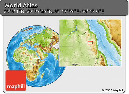 Physical Location Map of the Area around 20° 22' 55" N, 35° 46' 29" E