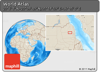 Shaded Relief Location Map of the Area around 20° 22' 55" N, 35° 46' 29" E