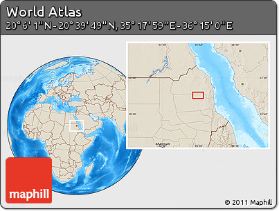 Shaded Relief Location Map of the Area around 20° 22' 55" N, 35° 46' 29" E