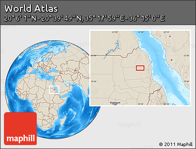 Shaded Relief Location Map of the Area around 20° 22' 55" N, 35° 46' 29" E