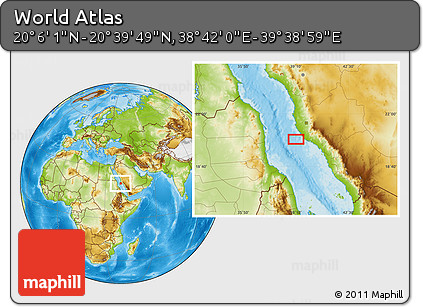 Physical Location Map of the Area around 20° 22' 55" N, 39° 10' 29" E