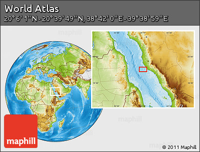 Physical Location Map of the Area around 20° 22' 55" N, 39° 10' 29" E
