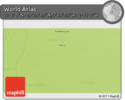 Physical 3D Map of the Area around 20° 22' 55" N, 3° 19' 30" W