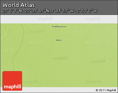 Physical 3D Map of the Area around 20° 22' 55" N, 3° 19' 30" W