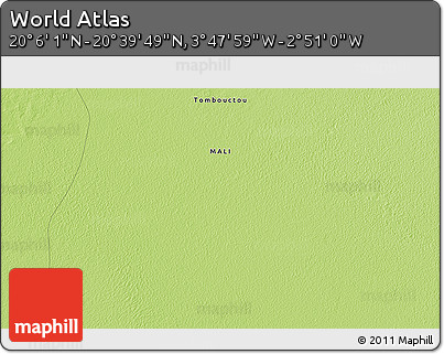 Physical 3D Map of the Area around 20° 22' 55" N, 3° 19' 30" W