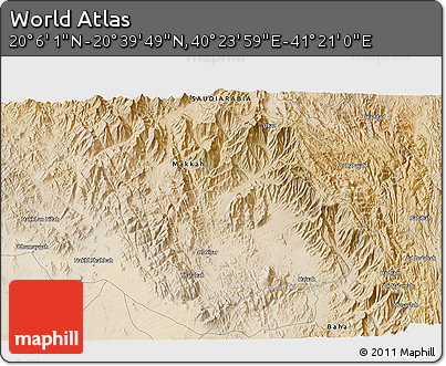 Satellite 3D Map of the Area around 20° 22' 55" N, 40° 52' 30" E