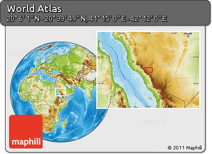 Physical Location Map of the Area around 20° 22' 55" N, 41° 43' 30" E