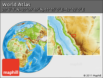 Physical Location Map of the Area around 20° 22' 55" N, 41° 43' 30" E