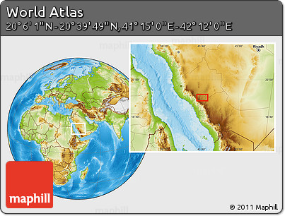 Physical Location Map of the Area around 20° 22' 55" N, 41° 43' 30" E