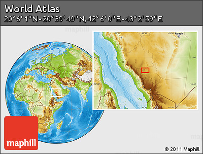 Physical Location Map of the Area around 20° 22' 55" N, 42° 34' 30" E