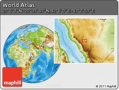 Physical Location Map of the Area around 20° 22' 55" N, 42° 34' 30" E
