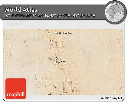 Satellite 3D Map of the Area around 20° 22' 55" N, 43° 25' 29" E