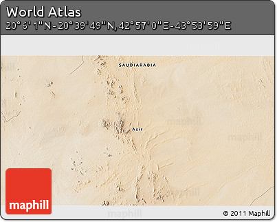 Satellite 3D Map of the Area around 20° 22' 55" N, 43° 25' 29" E