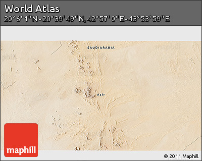 Satellite 3D Map of the Area around 20° 22' 55" N, 43° 25' 29" E