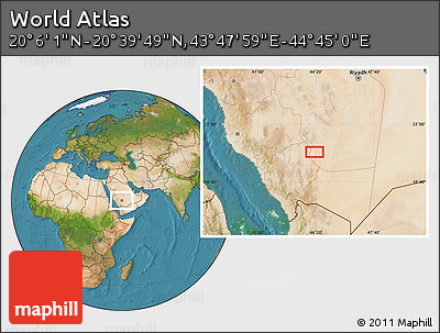 Satellite Location Map of the Area around 20° 22' 55" N, 44° 16' 29" E
