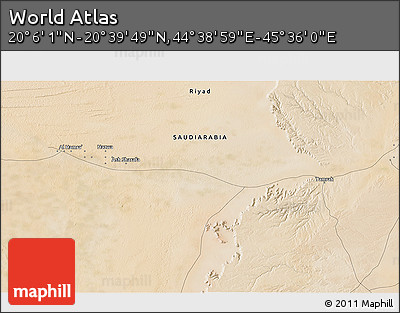 Satellite 3D Map of the Area around 20° 22' 55" N, 45° 7' 30" E