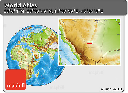Physical Location Map of the Area around 20° 22' 55" N, 45° 7' 30" E