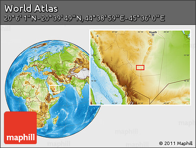 Physical Location Map of the Area around 20° 22' 55" N, 45° 7' 30" E