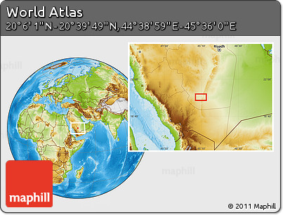 Physical Location Map of the Area around 20° 22' 55" N, 45° 7' 30" E