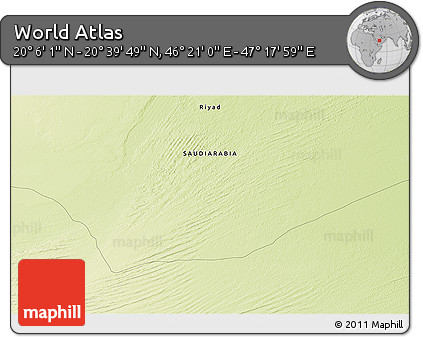 Physical 3D Map of the Area around 20° 22' 55" N, 46° 49' 30" E