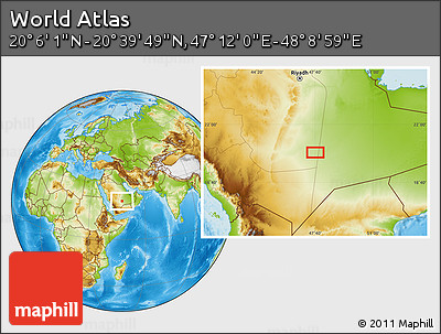 Physical Location Map of the Area around 20° 22' 55" N, 47° 40' 29" E