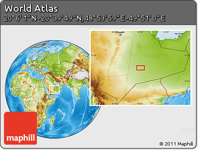 Physical Location Map of the Area around 20° 22' 55" N, 49° 22' 30" E