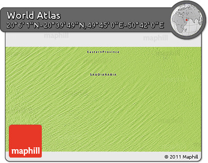 Physical 3D Map of the Area around 20° 22' 55" N, 50° 13' 30" E
