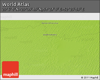 Physical 3D Map of the Area around 20° 22' 55" N, 51° 55' 29" E